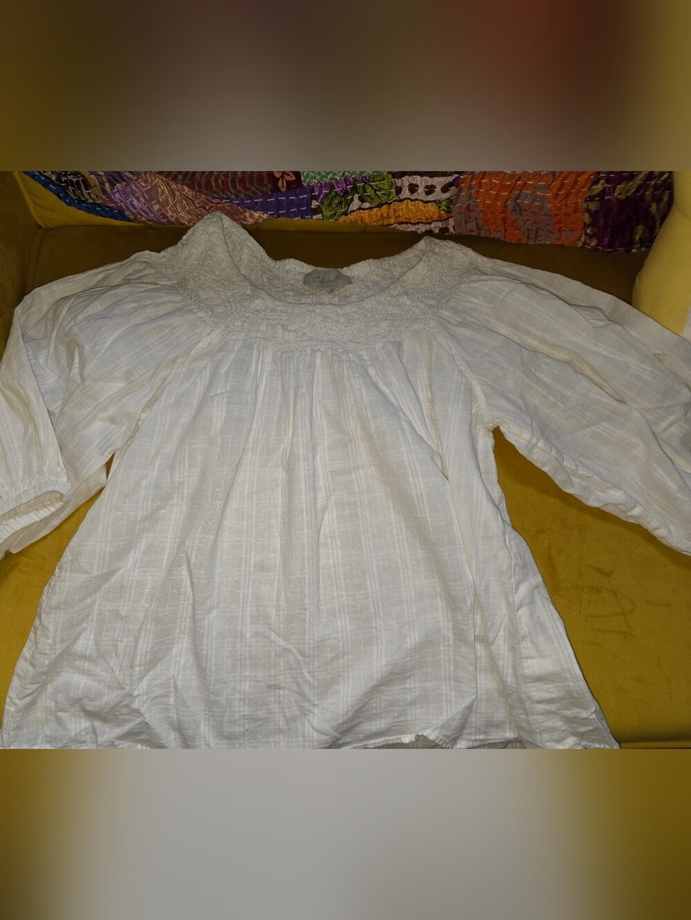 Cleobella Size M/L White Women's Peasant Blouse with Smocked Yoke